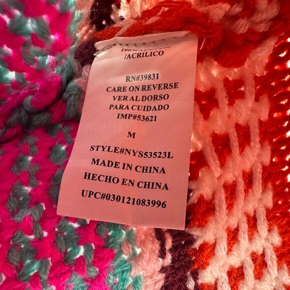 Rewind Size Medium Sweater‎ Red Pink Chunky Knit Patterned Pullover Cropped - Picture 4 of 4